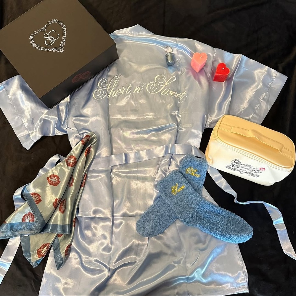 NIB Sabrina Carpenter Sweet n Satin VIP Merch robe candle scarf socks makeup bag